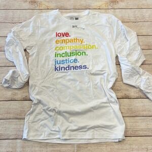 Kind Cotton White Long Sleeve T Shirt Love Empathy Inclusion Justice Kindness L